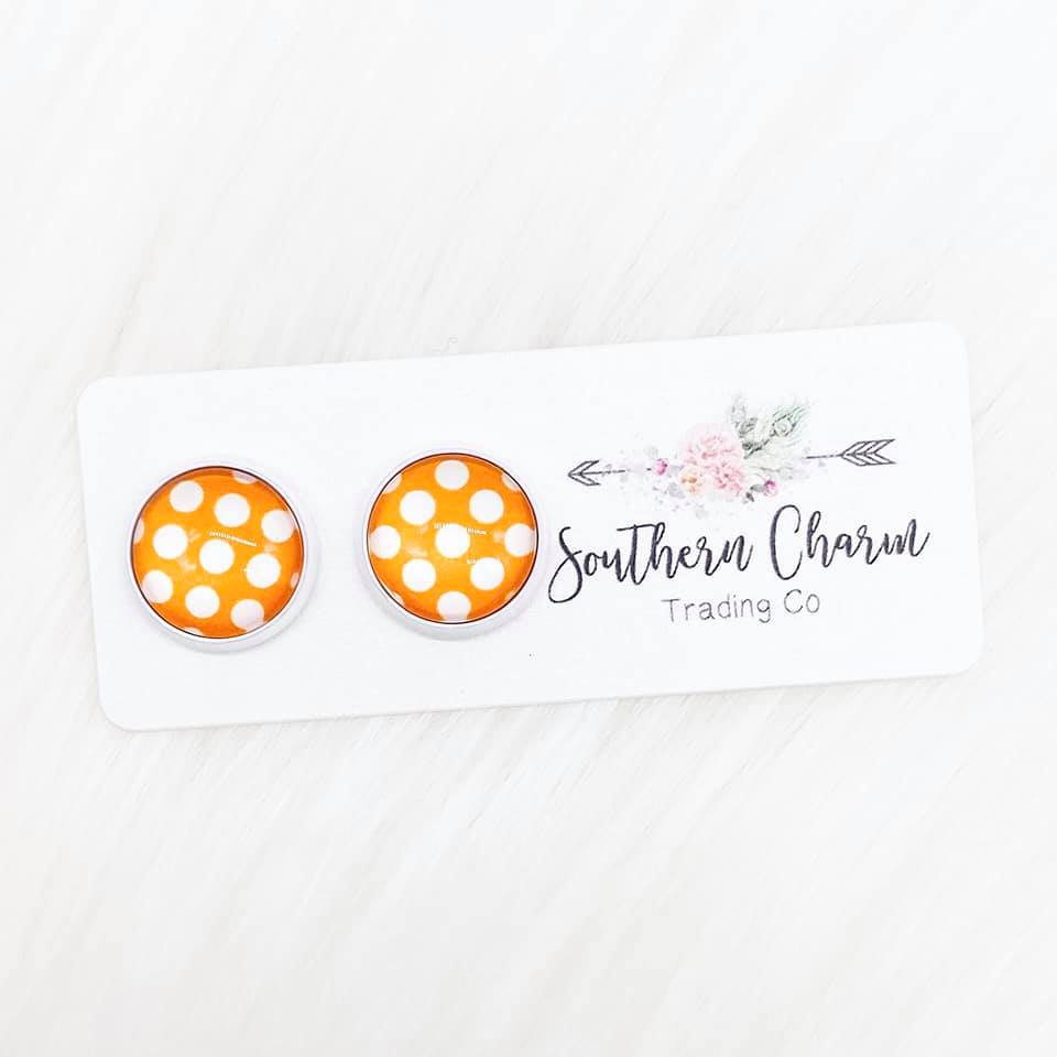 Summer Polka Dot Stud Earrings - Orange