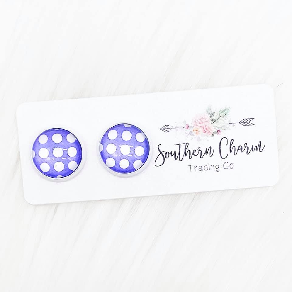 Summer Polka Dot Stud Earrings - Purple