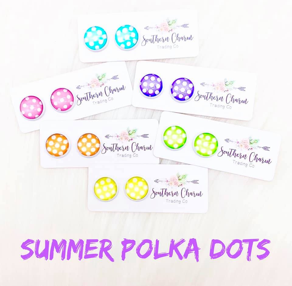 Summer Polka Dot Stud Earrings - Green