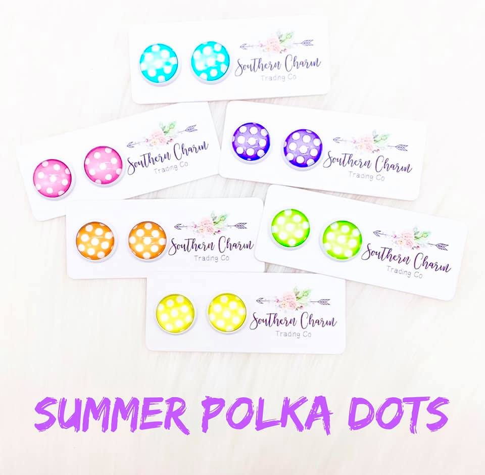 Summer Polka Dot Stud Earrings - Blue