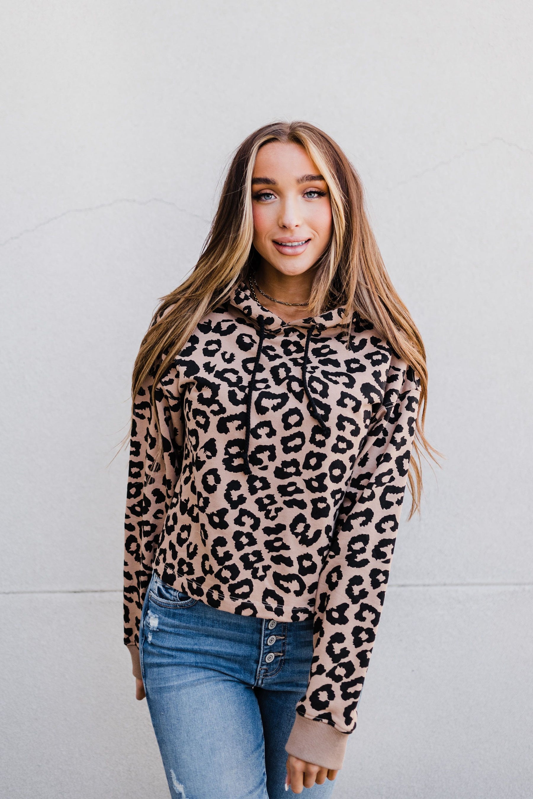 Ampersand Avenue Elevated Sweatshirt - Cropped Tan Leopard