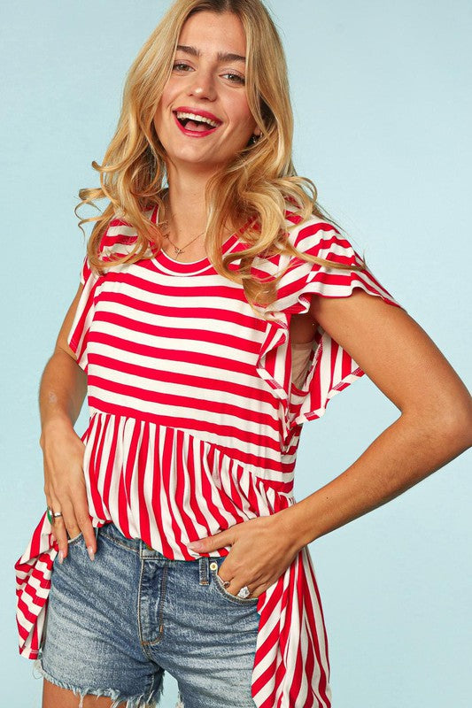 Feeling Fiery Babydoll Top - Red/Ivory