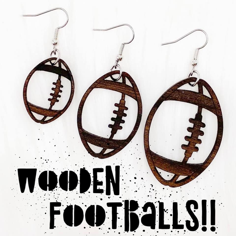 1" Wooden Football Earrings