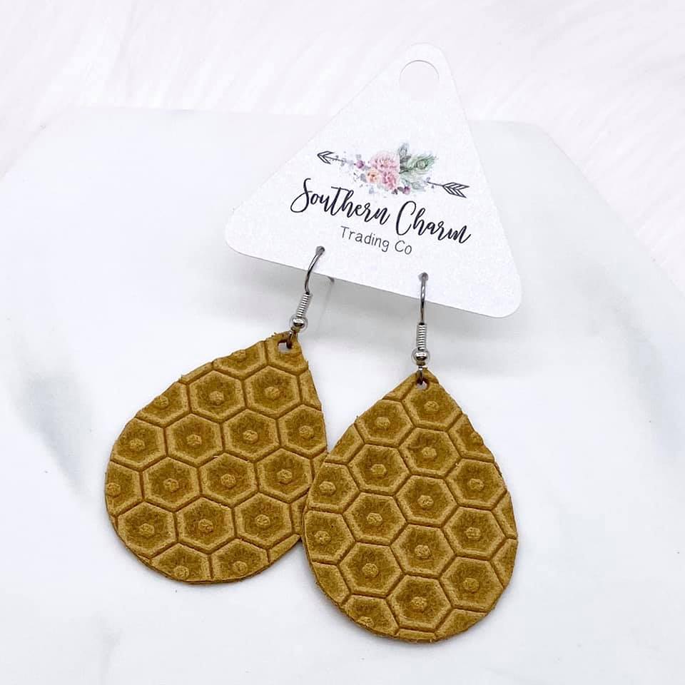Mustard Honeycomb Earrings - Hexagon Harvest Collection