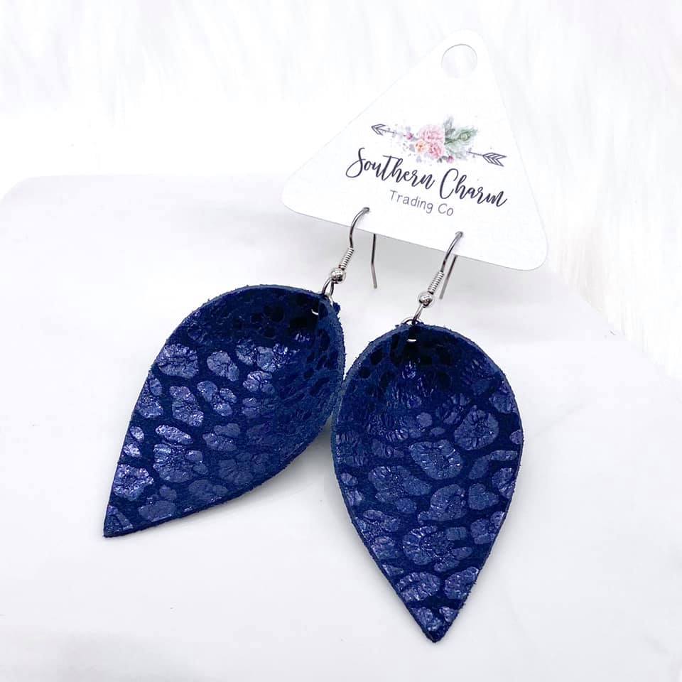 2.5” Navy Leopard Shimmer Petal Earrings