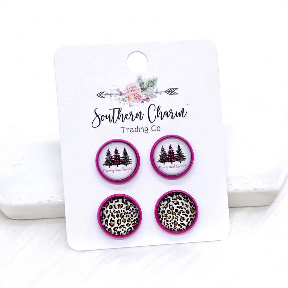 Merry and Bright in Fuchsia Setting Duo Earrings