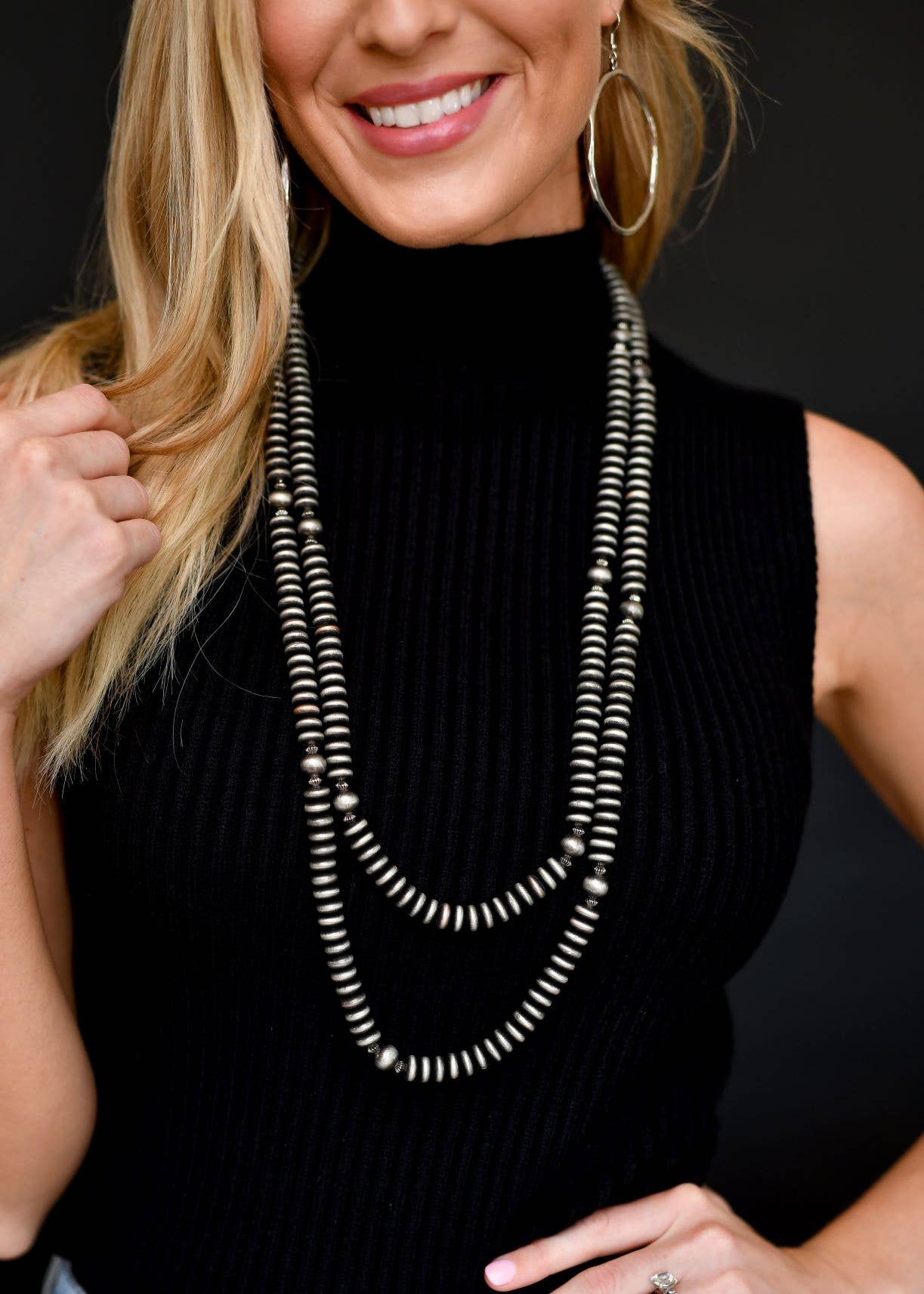 66" Faux Navajo Pearl Disc Bead Necklace