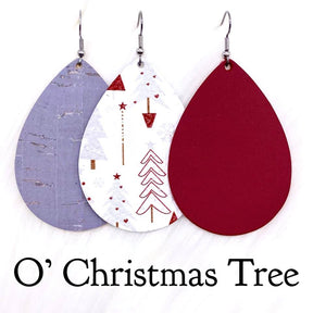 2.5" O'Christmas Tree Leather Teardrops - Grey Cork