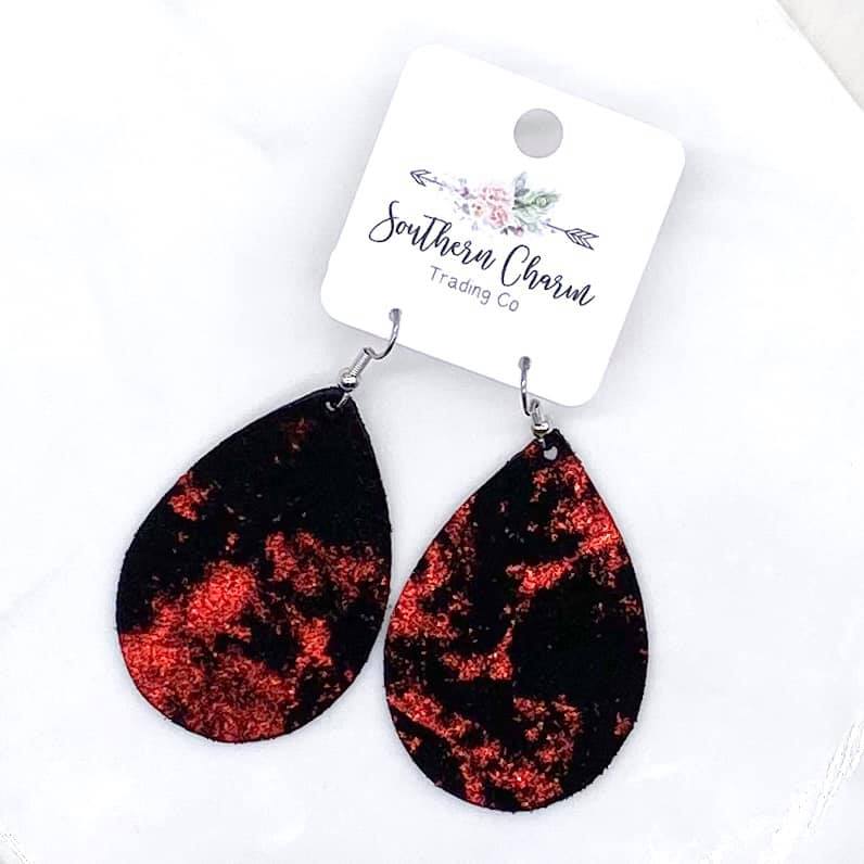 2" Red Northern Lights Teardrop Earrings