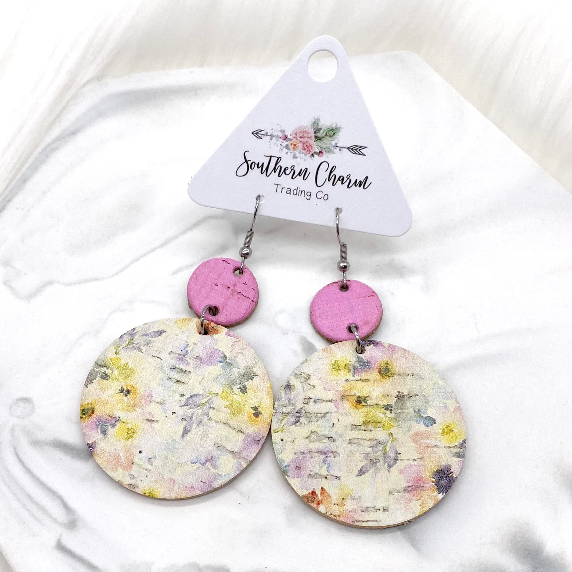 Pink & Yellow Watercolor Floral Piggyback Earrings