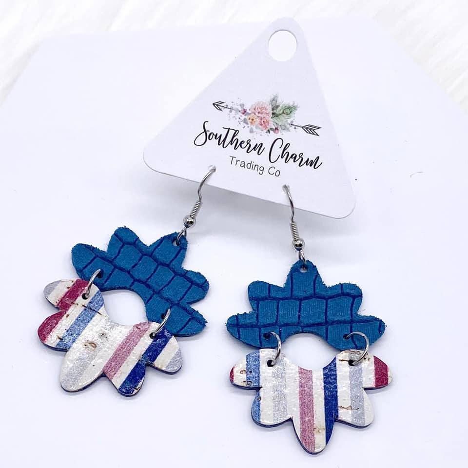 Teal Gecko & Boho Stripe Blossom Corkie Earrings
