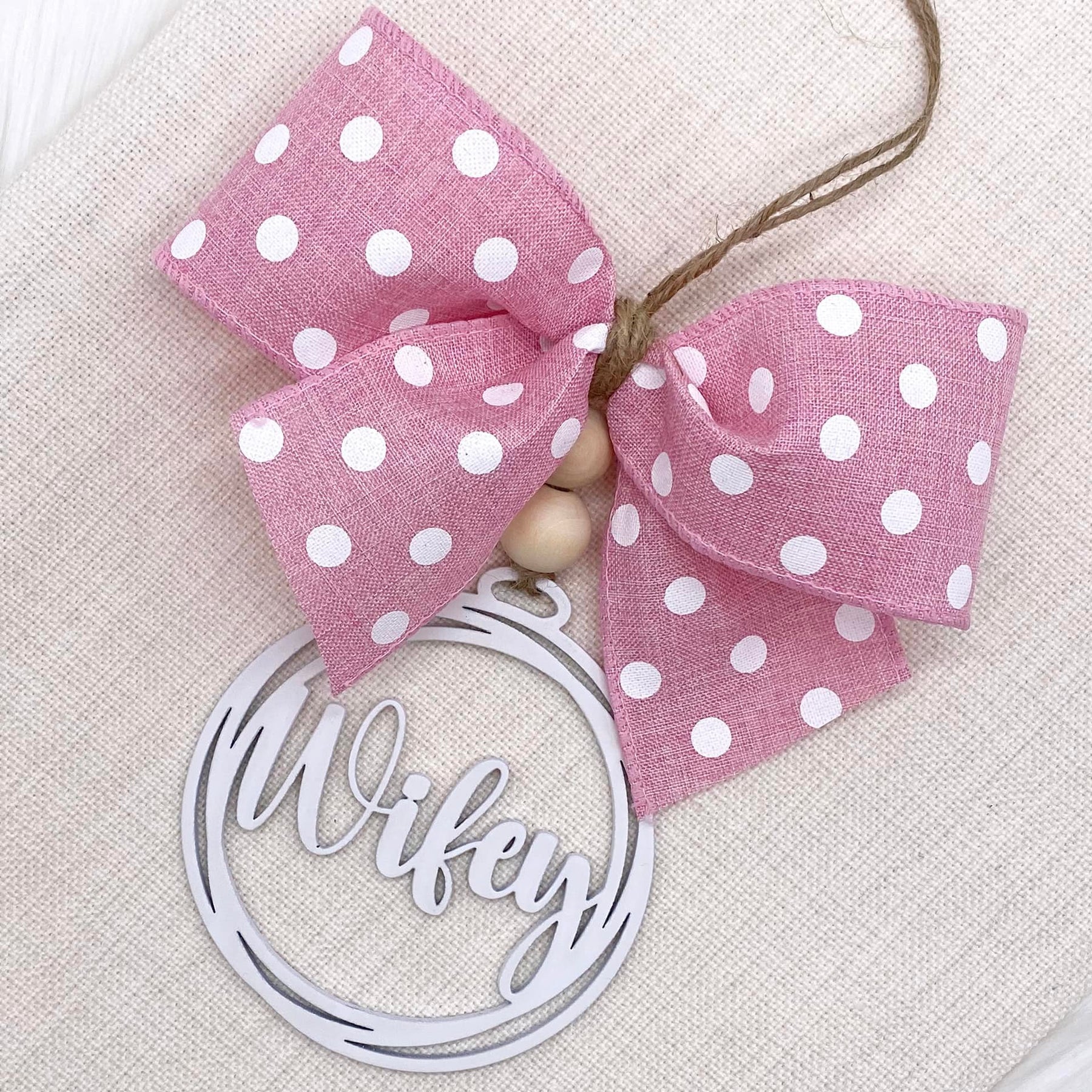 Pink Polka Dot Bow & White Wifey Large Charms