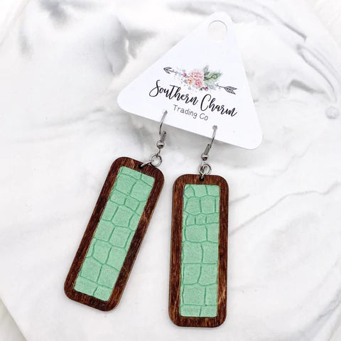 Gecko Inset Bar Earrings - Mint