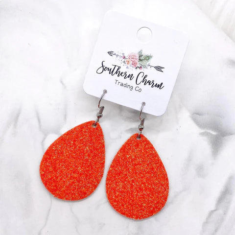 2" Spirit Glitter Teardrop Earrings - Orange
