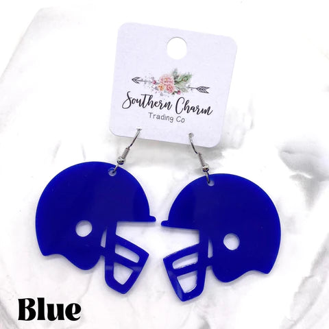 2" Acrylic Spirit Football Helmet Earrings - Blue