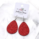 2" Spirit Glitter Teardrop Earrings - Red