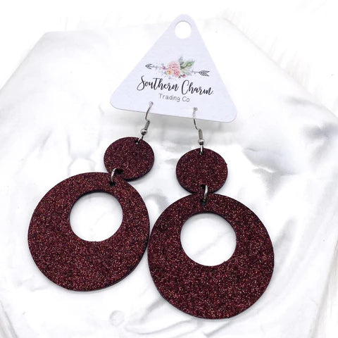 Spirit Glitter Double O's Corkie Earrings - Maroon