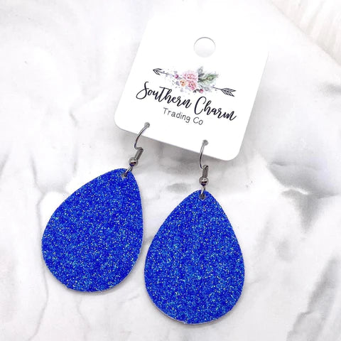2" Spirit Glitter Teardrop Earrings - Blue