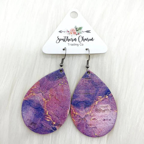 2" Color Me Beautiful Earrings - Purple Marble
