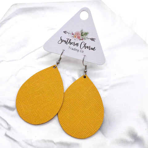 2" Wildflower Mini Collection Earrings - Mustard Saffiano