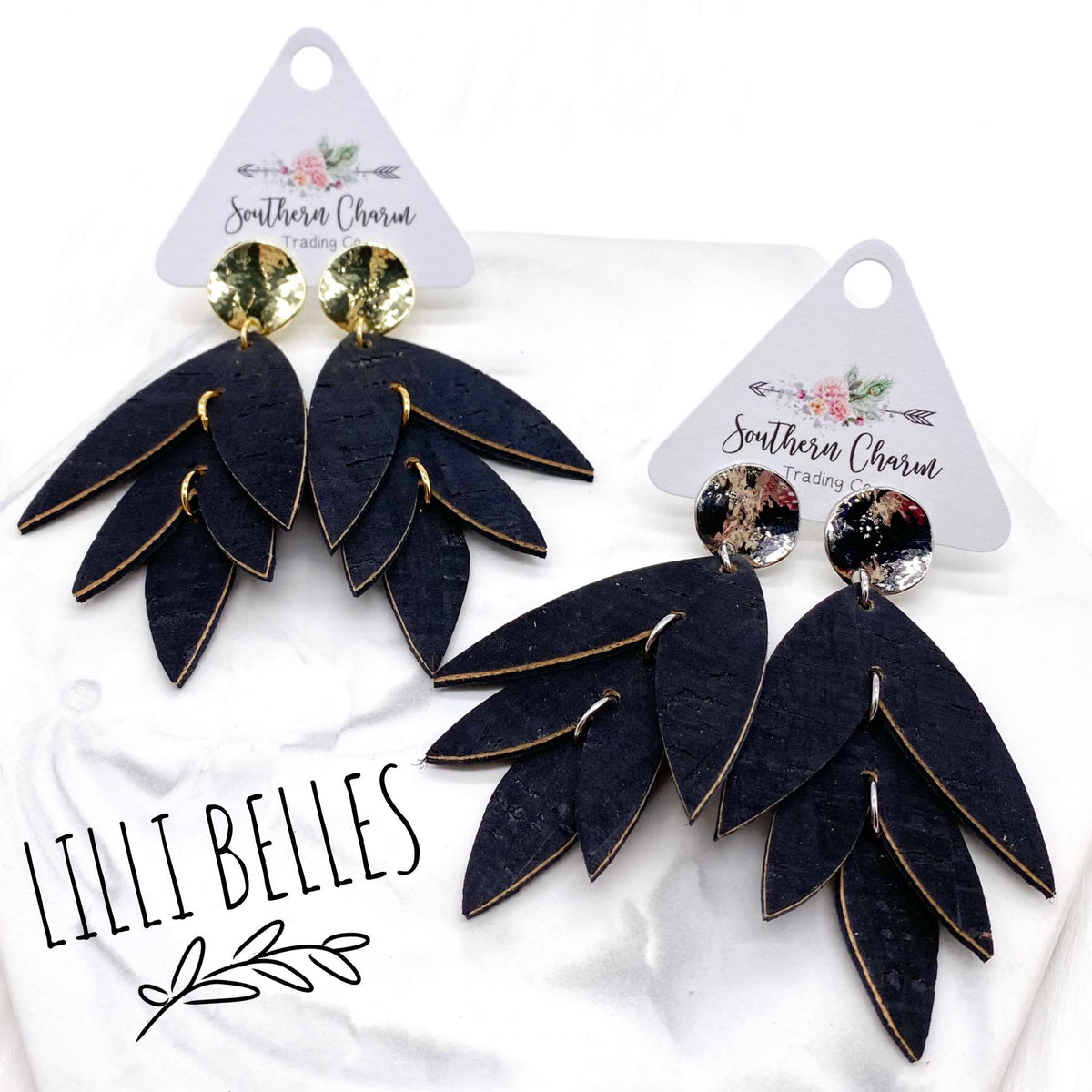 3" Black Lilli Belle Earrings- Gold