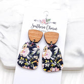 Cherry Wood & Dahlia Black Floral Baby Bell Earrings