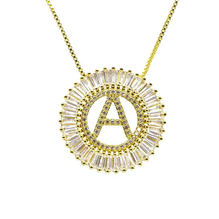 Initial Pendant Sunburst Necklace - Gold