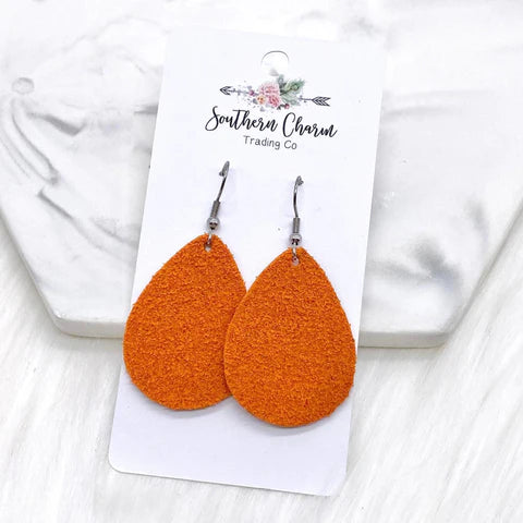 1.5" Ditsy Flowers Mini Collection - Pumpkin Orange Suede Earrings