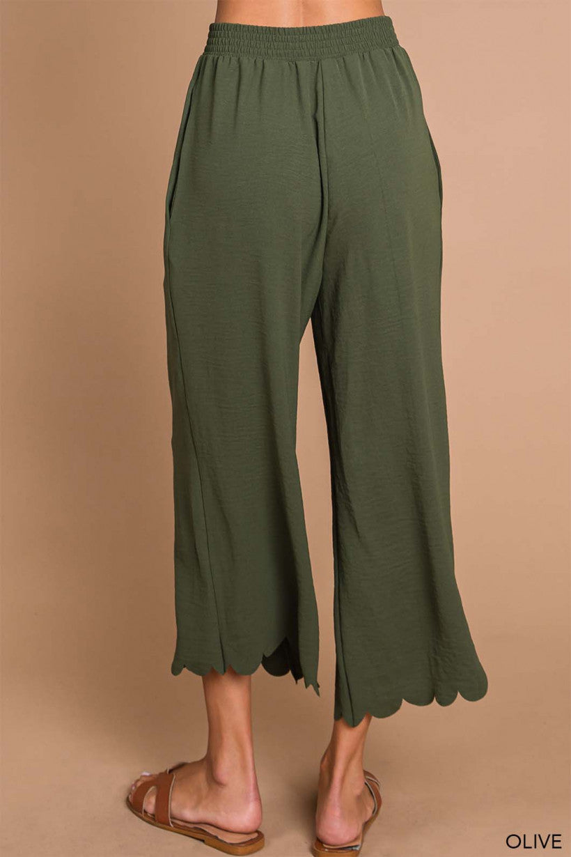 Scalloped Edge Pants - Olive