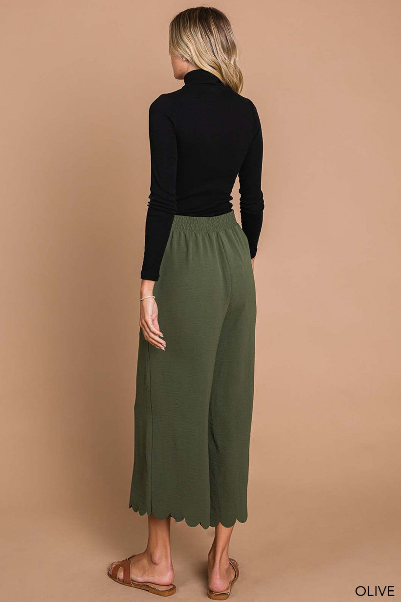 Scalloped Edge Pants - Olive