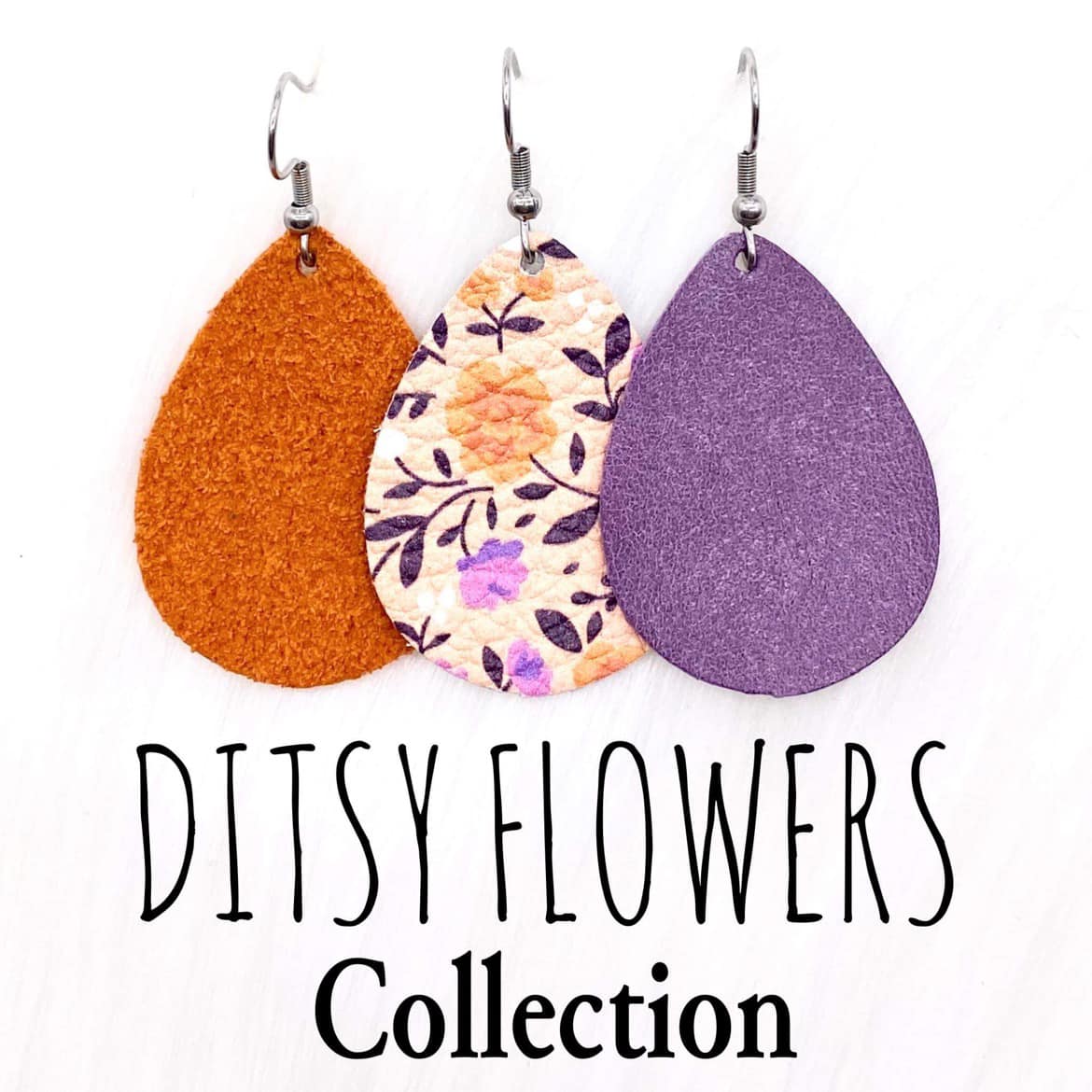 1.5" Ditsy Flowers Mini Collection - Pumpkin Orange Suede Earrings