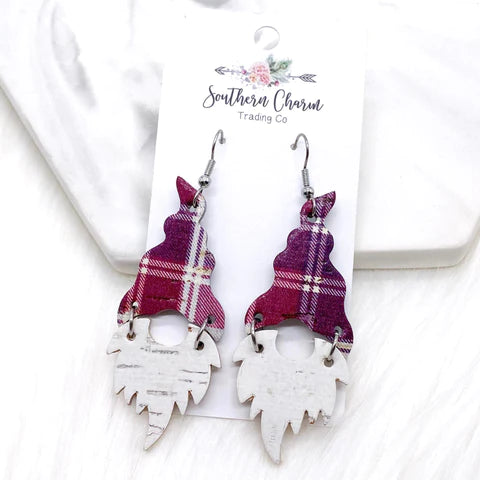 2.5" Fall Plaid Gnome Earrings- Plum Plaid
