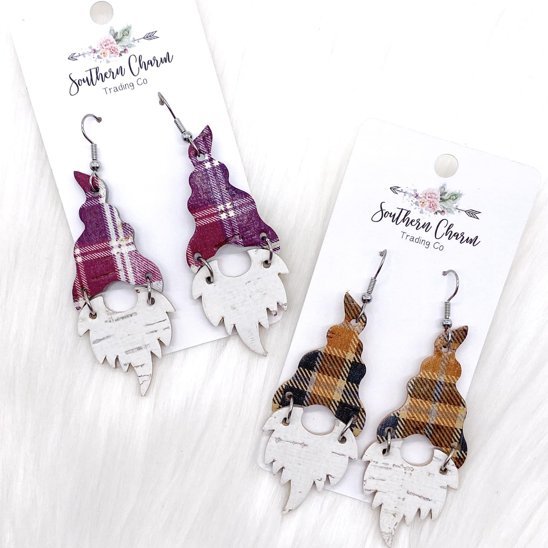 2.5" Fall Plaid Gnome Earrings- Plum Plaid