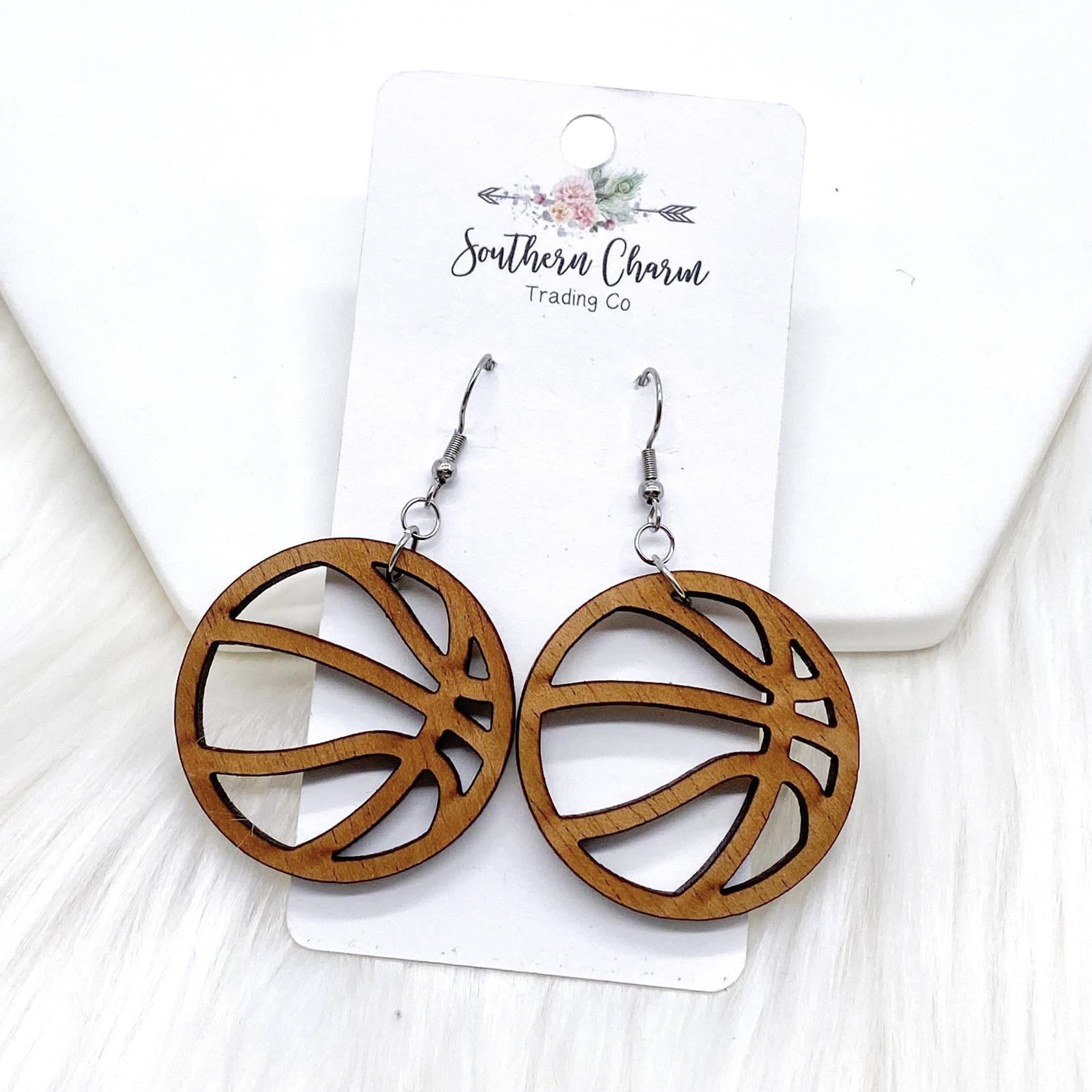 2" Wooden Basketball Earrings