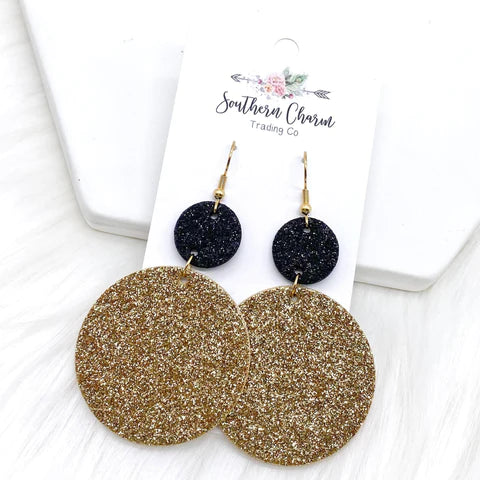 2.5" Glittery Piggybacks - Glittery Black & Gold