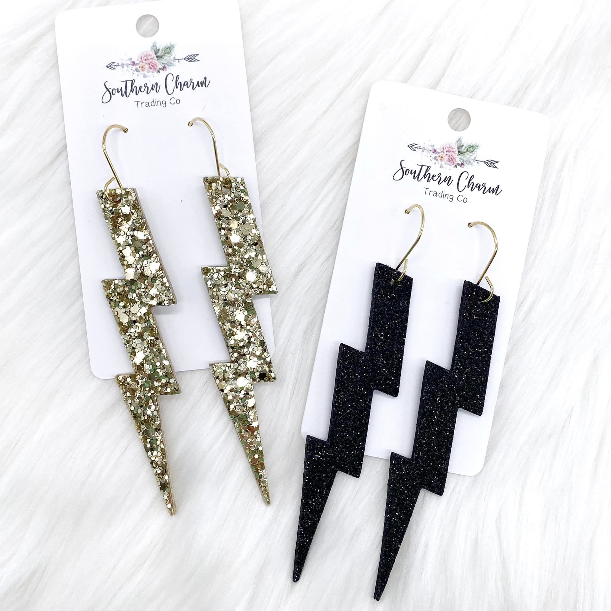 3.5" Glittery Lightning Bolts - Gold