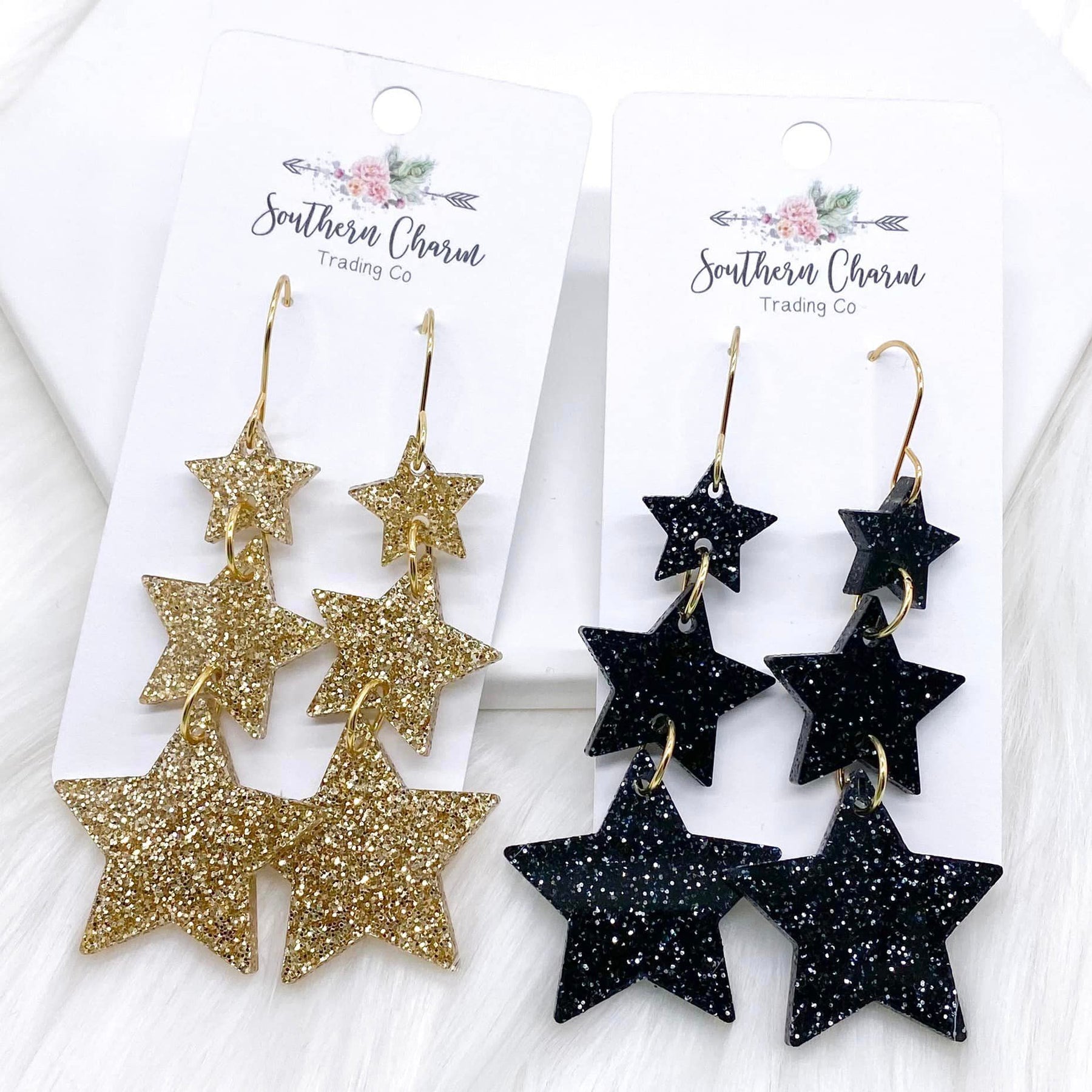 3" Star Waterfall Acrylic Drops - Glittery Black