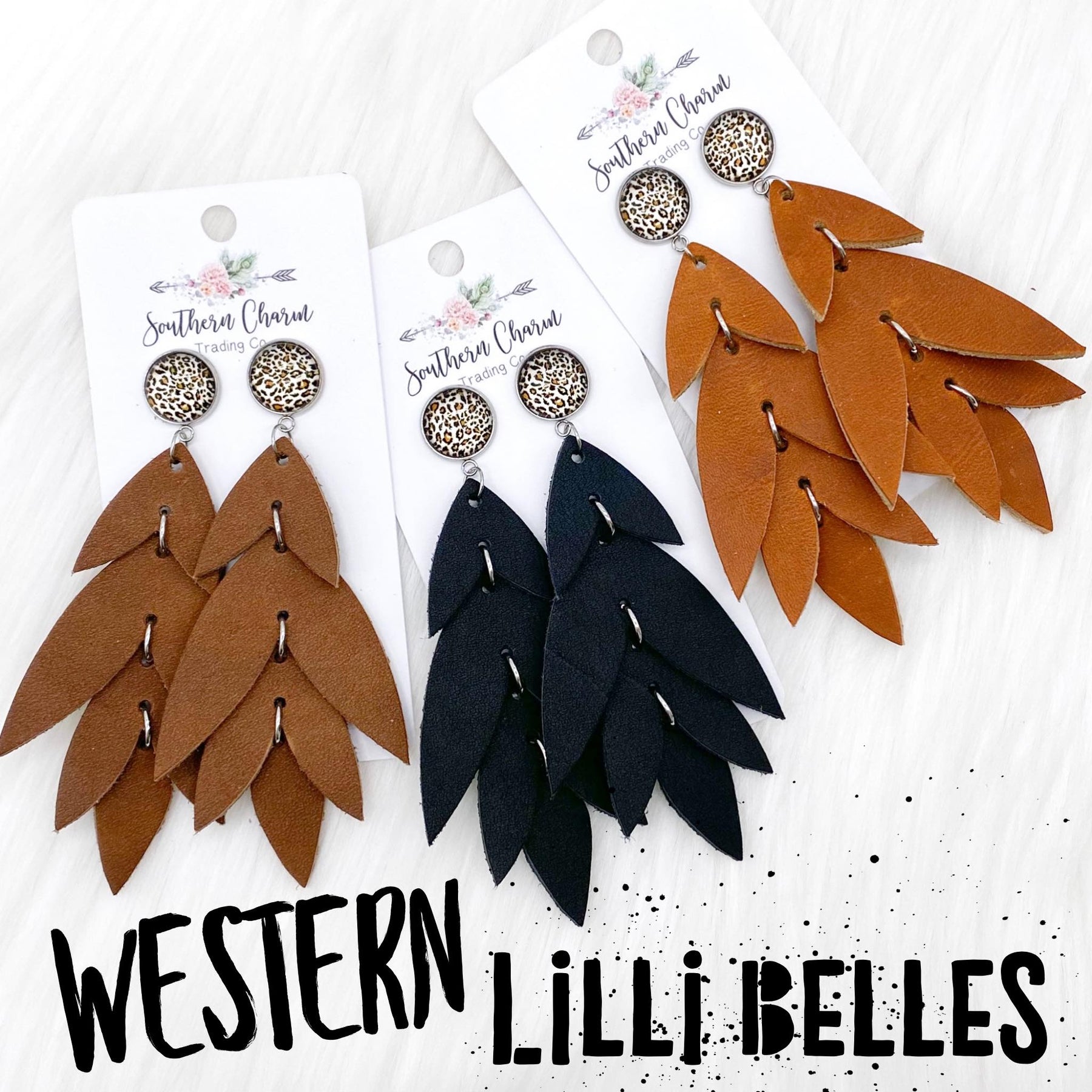 Western Lilli Belle Earrings - Tan Leopard & Saddle
