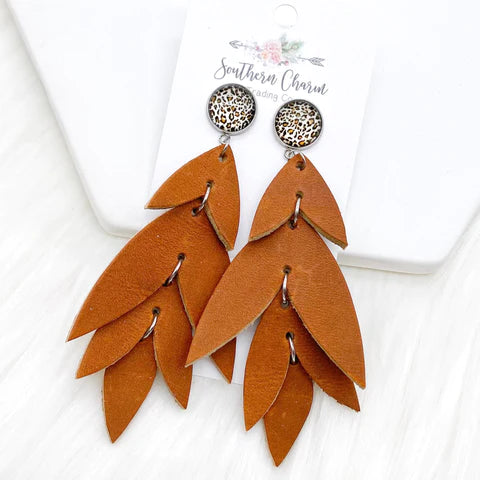 Western Lilli Belle Earrings - Tan Leopard & Saddle