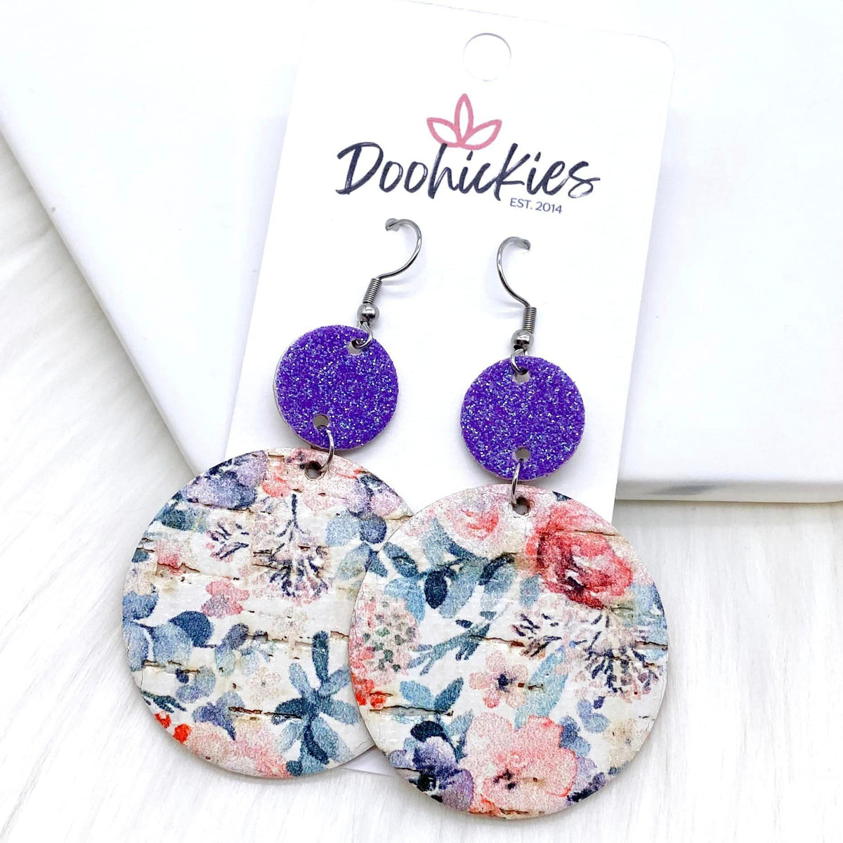 2.5" Purple Glitter & Floral Piggybacks Corkies