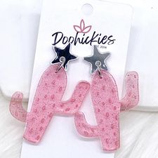2.25" Glitzy Pink Cactus Acrylic Dangles