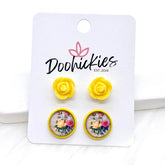 Tiny Yellow Roses & Yellow/Pink Rose Stud Duos