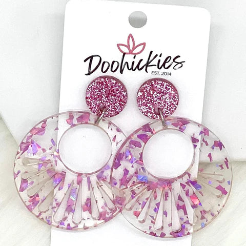 Disco Starburst Acrylic Dangles - Iridescent Pink Confetti