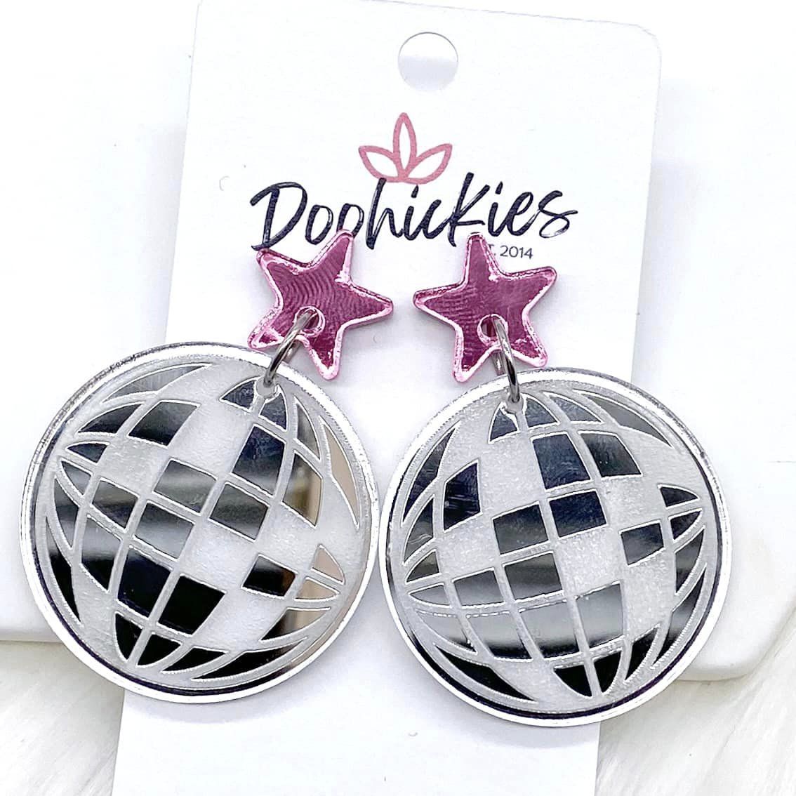 2" Disco Ball Acrylic Dangle Earrings