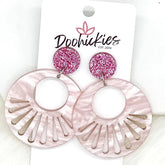 Disco Starburst Acrylic Dangle Earrings - Pink Pearl Swirl