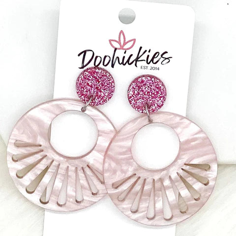 Disco Starburst Acrylic Dangle Earrings - Pink Pearl Swirl