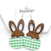 3" Hatching Hares - Wood Hare & Green Gingham
