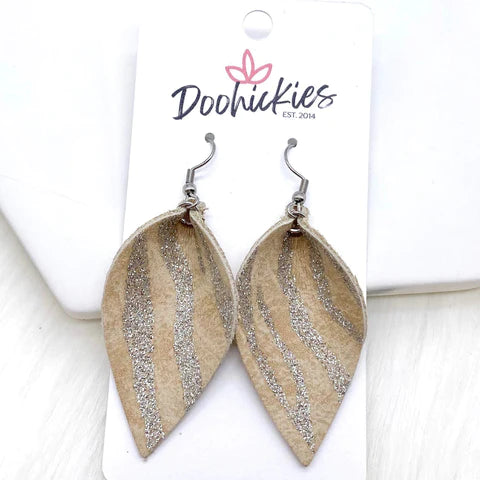 2" Zebra Shimmer Small Petal Earrings - Taupe