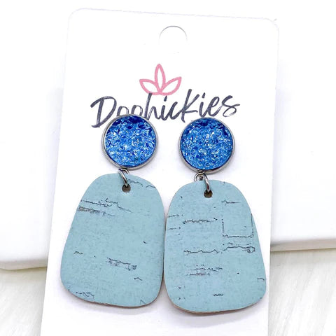 2" Pastel Baby Bell Earrings - Blue Sparkles