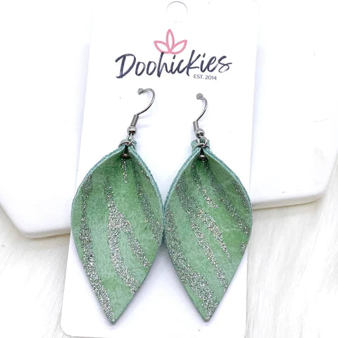 2" Zebra Shimmer Small Petal Earrings - Mint Green